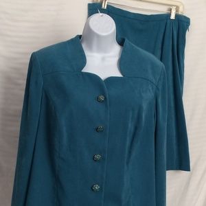 Teal 14WP Blazer Skirt Faux Suede Drapers & Damons